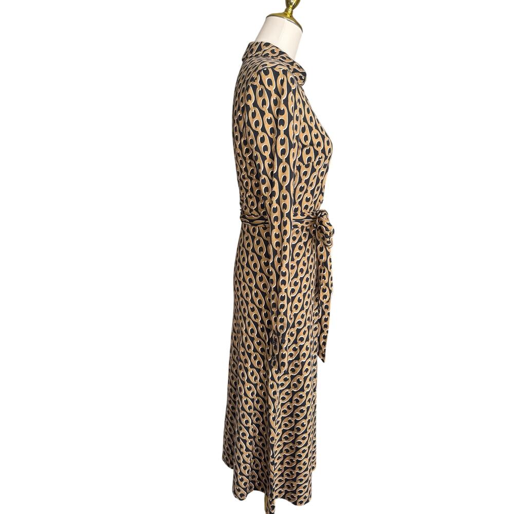 Boden Laura Jersey Midi Shirt Dress Camel Geo Chain Print - Picture 5 of 11